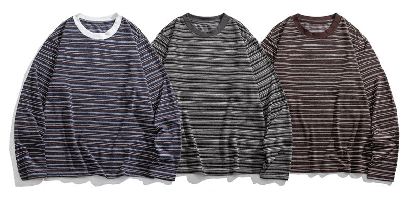 Japanese Vintage Stripe Long-Sleeve T-Shirt – Relaxed Unisex Base Layer Top