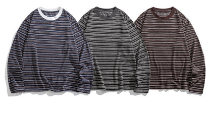 Japanese Vintage Stripe Long-Sleeve T-Shirt – Relaxed Unisex Base Layer Top