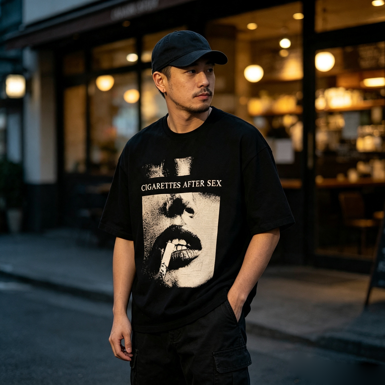 Heavyweight Cotton Hip-Hop Tee – Men's Vintage Loose Black Short Sleeve T-Shirt