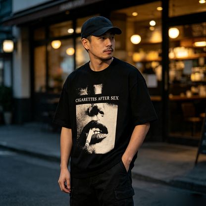 Heavyweight Cotton Hip-Hop Tee – Men's Vintage Loose Black Short Sleeve T-Shirt