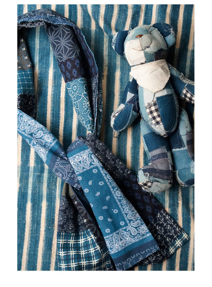 Japanese Paisley Patchwork Scarf – Cotton Linen Double-Layer Wrap