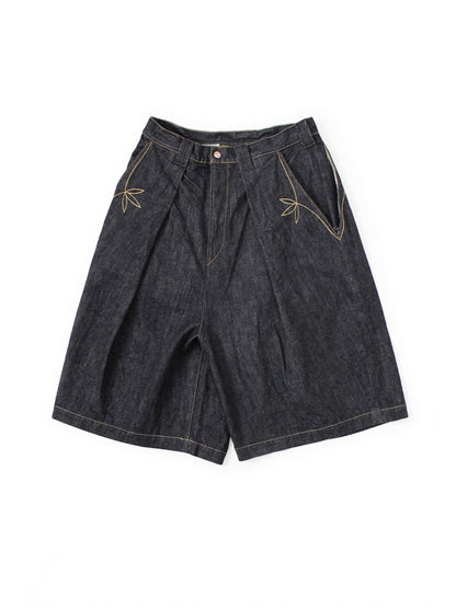 Denim Shorts – Leaf Embroidery & Wide Leg