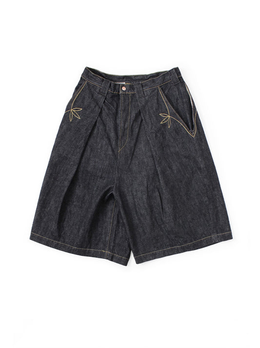 Denim Shorts – Leaf Embroidery & Wide Leg