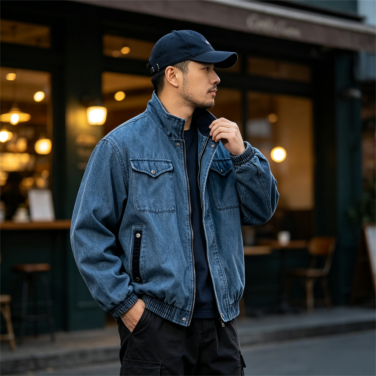 Japanese Workwear Multi-Pocket Stand Collar Jacket – Loose Oversized Men's Coat