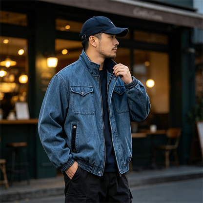 Japanese Workwear Multi-Pocket Stand Collar Jacket – Loose Oversized Men's Coat