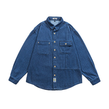 Japanese Vintage Denim Shirt – Loose Long Sleeve Men – Japanese vintage | yamalin clothes | Yamalinclothes