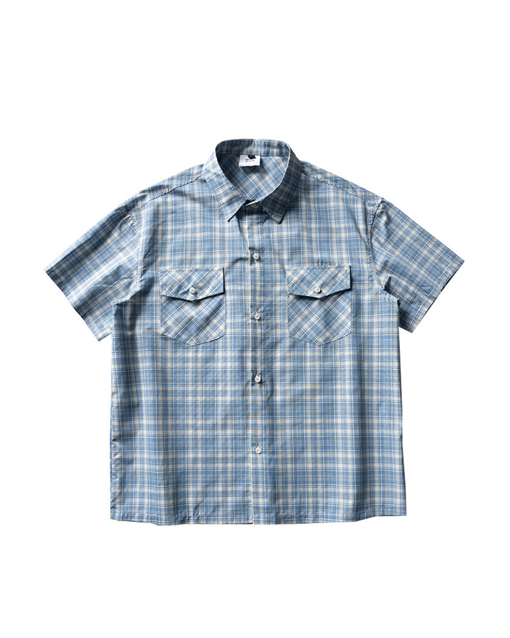 Retro Plaid Double Pocket Cotton Short Sleeve Shirt – Loose Unisex Workwear Casual