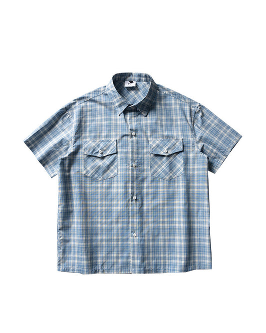 Retro Plaid Double Pocket Cotton Short Sleeve Shirt – Loose Unisex Workwear Casual