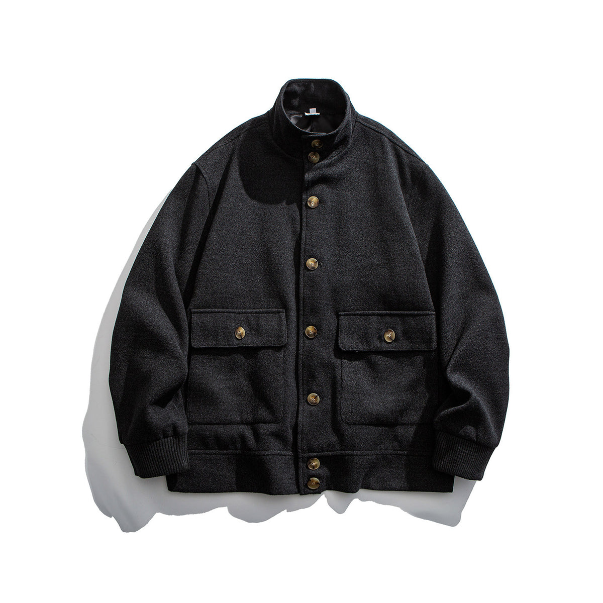 Wool Blend Stand Collar Utility Jacket – American Vintage Minimalist Loose Unisex – Coats Jackets | japanese streetwear | vintage workwear | unisex | Yamalinclothes