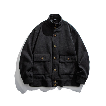 Wool Blend Stand Collar Utility Jacket – American Vintage Minimalist Loose Unisex – Coats Jackets | japanese streetwear | vintage workwear | unisex | Yamalinclothes