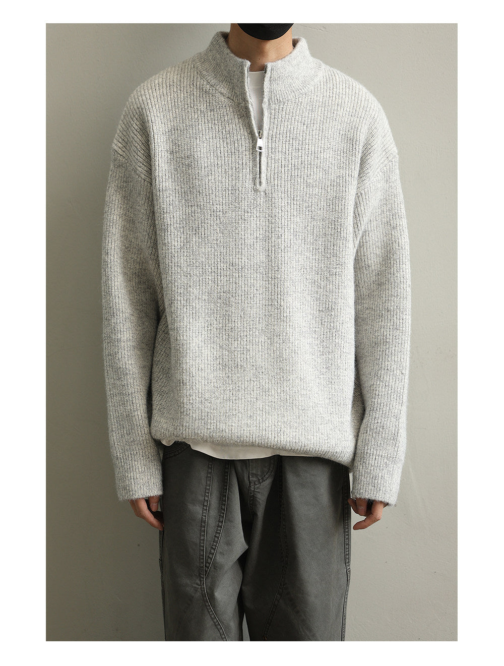 Stand Collar Half-Zip Pullover Sweater – Japanese Loose Unisex – Sweater pullover | japanese streetwear | vintage workwear | unisex | Yamalinclothes