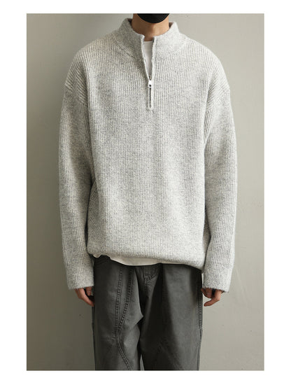 Stand Collar Half-Zip Pullover Sweater – Japanese Loose Unisex – Sweater pullover | japanese streetwear | vintage workwear | unisex | Yamalinclothes