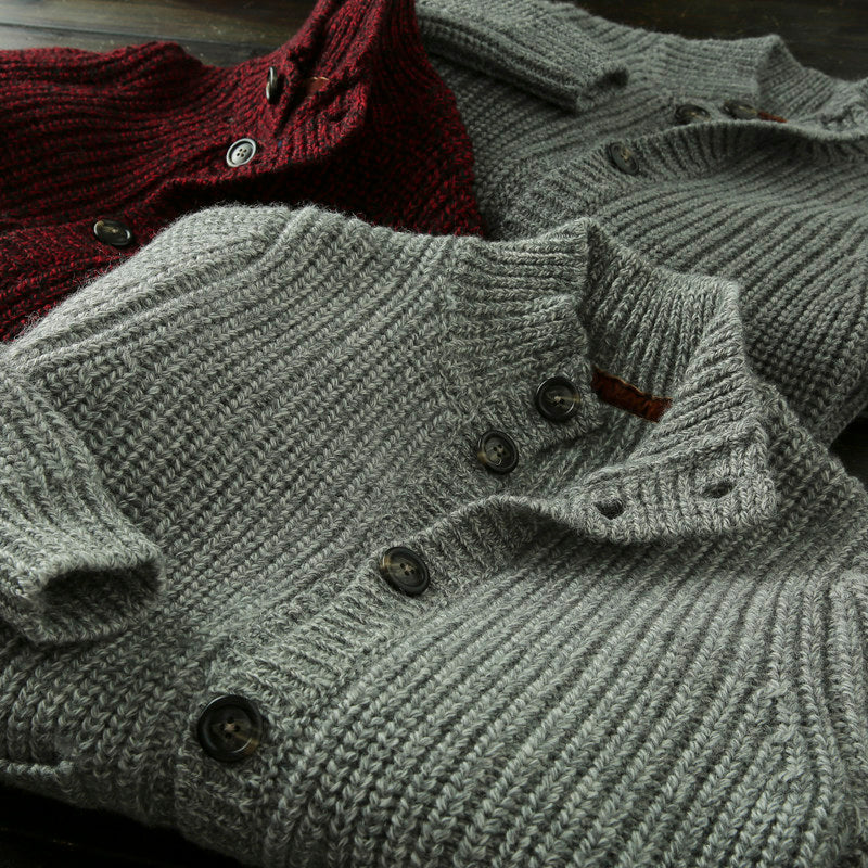 Wool Stand-Collar Knit Cardigan – Thickened Oversized Unisex