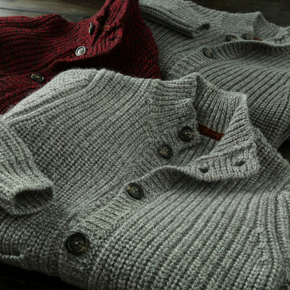 Wool Stand-Collar Knit Cardigan – Thickened Oversized Unisex