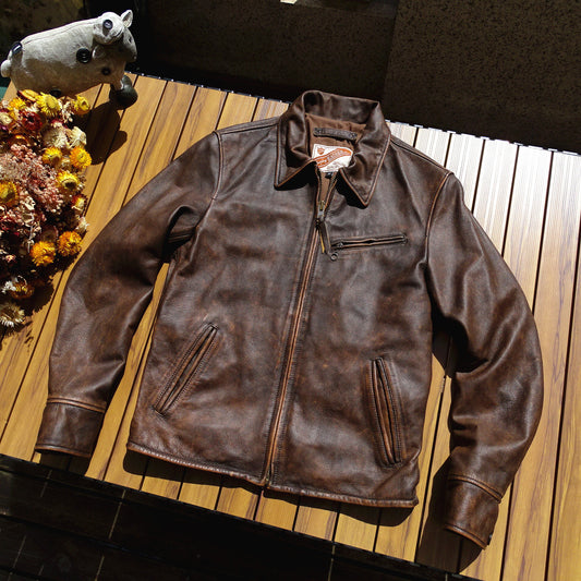 1930s Heavy Washed Distressed Calfskin Leather Jacket – Tea-Core Vintage Soft Wax Drape