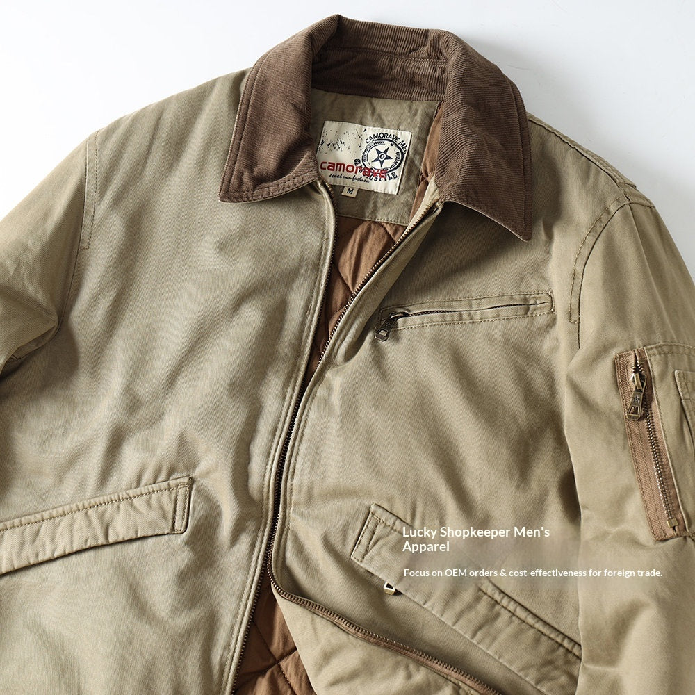 American Detroit Flight Jacket - Retro Washed Cotton Quilted Coat (Men)