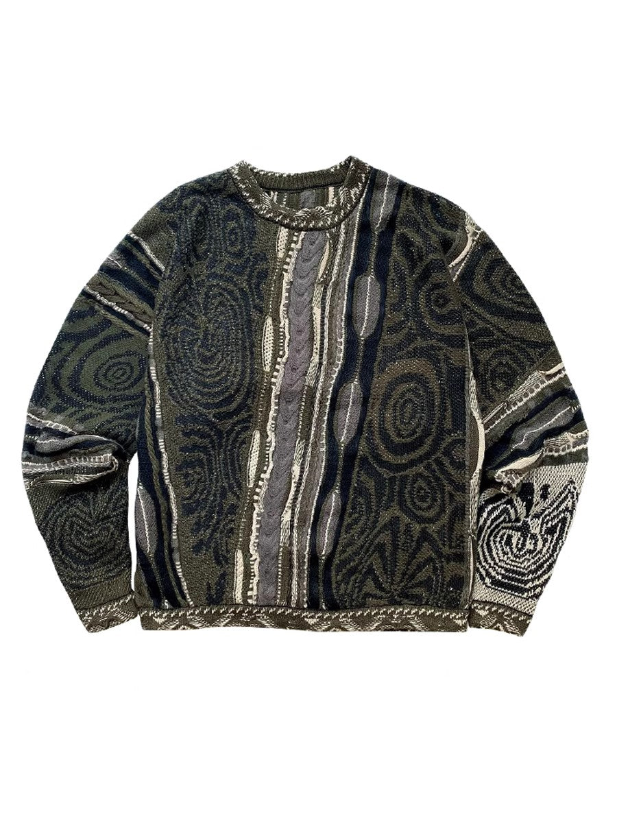 Japanese retro dark green maze knitted sweater pullover thickened