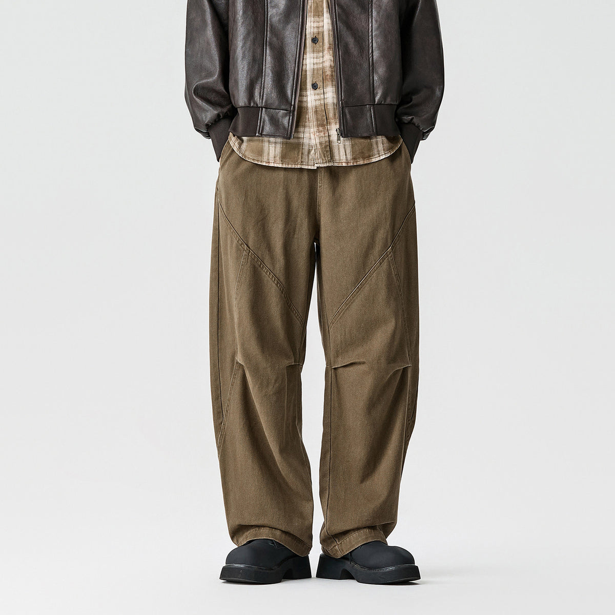 Curved-Leg Pants – Washed Finish & Panel Seams | Yamalinclothes