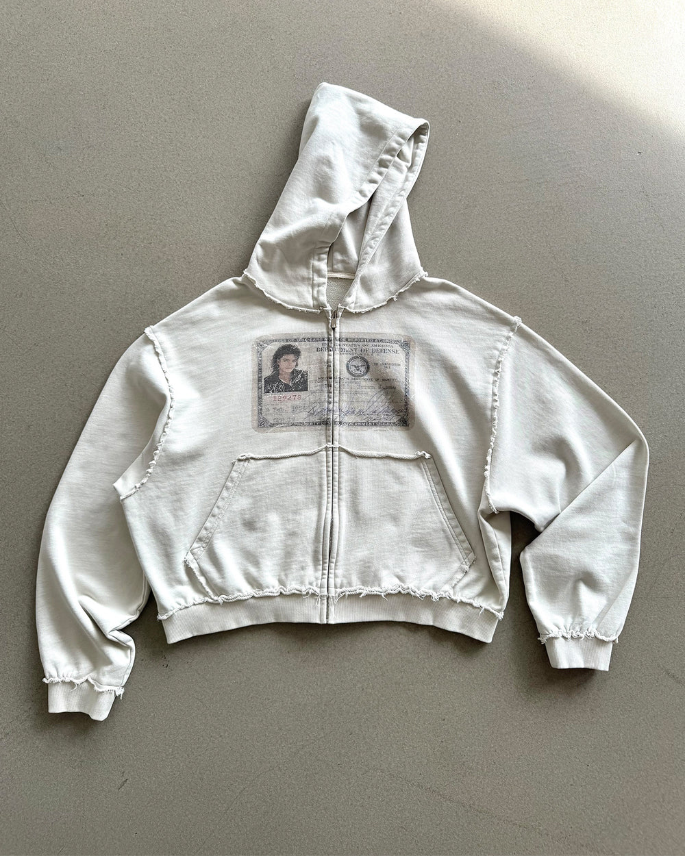 EssorNovus Michael Jackson passport print raw edge old zip hoodie sweatshirt