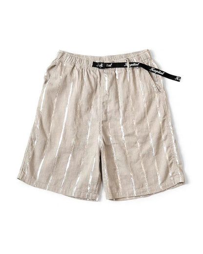 Linen Chunky Striped Shorts – Bright Color Drawstring Elastic Waist Japanese Streetwear