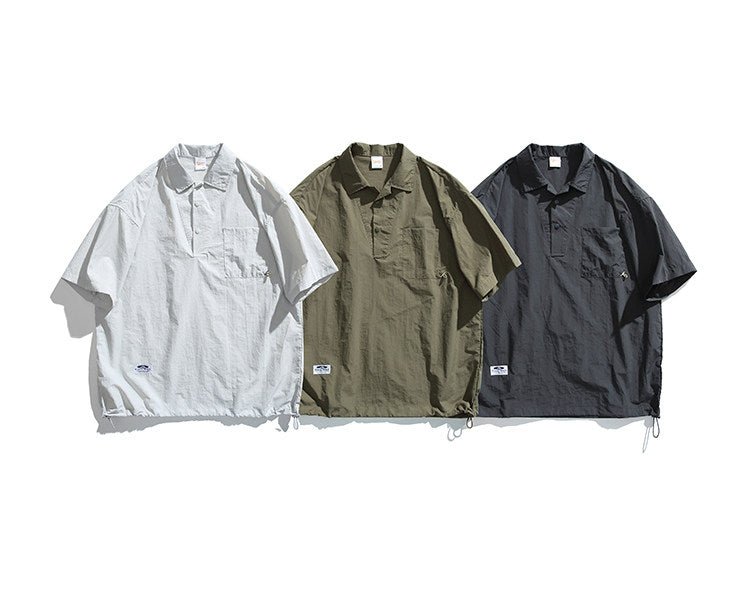 Japanese Retro Quick-Dry Short-Sleeve Shirt – Relaxed Unisex Outdoor Nylon Tee