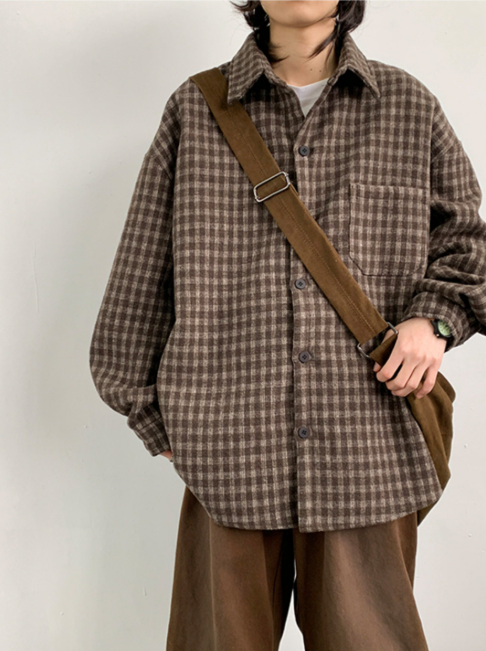 American Vintage Plaid Shirt Jacket – Loose Lapel Long Sleeve Casual Overshirt for Men | Japanese vintage | yamalin clothes | Yamalinclothes