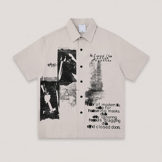 American Vintage Print Short Sleeve Shirt – Loose Unisex Streetwear – Japanese vintage | yamalin clothes | Yamalinclothes
