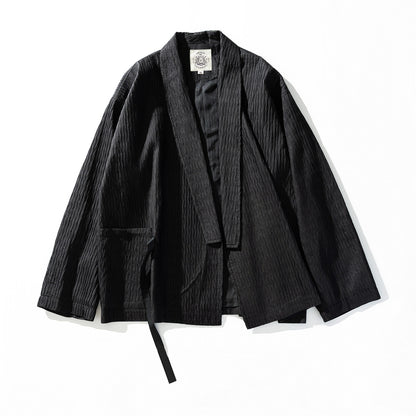 Japanese Kami-Print Haori Kimono Jacket – Lapel Buckle Pleated Oversized Coat – Japanese vintage | yamalin clothes | Yamalinclothes