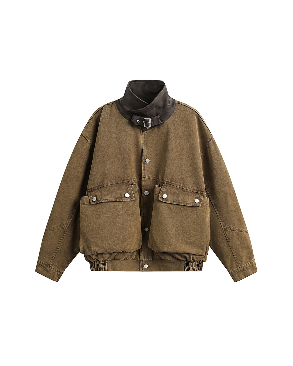 Washed Patchwork Lapel Cargo Jacket – American Retro Oversized Unisex
