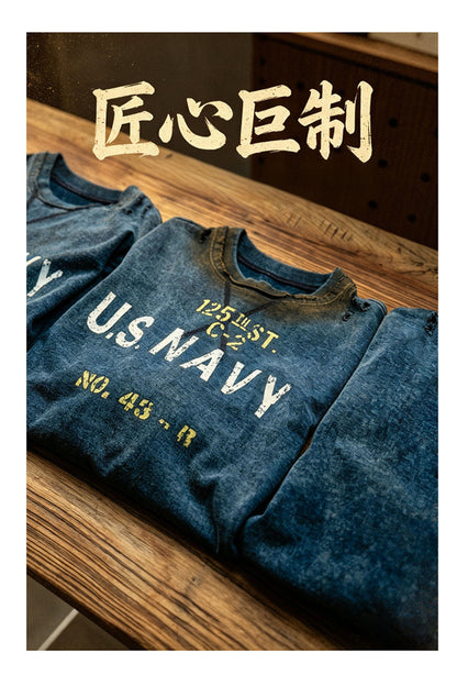 American Vintage Washed Ripped Loose T-Shirt - Unisex Crew Neck Pure Cotton Short Sleeve Tee