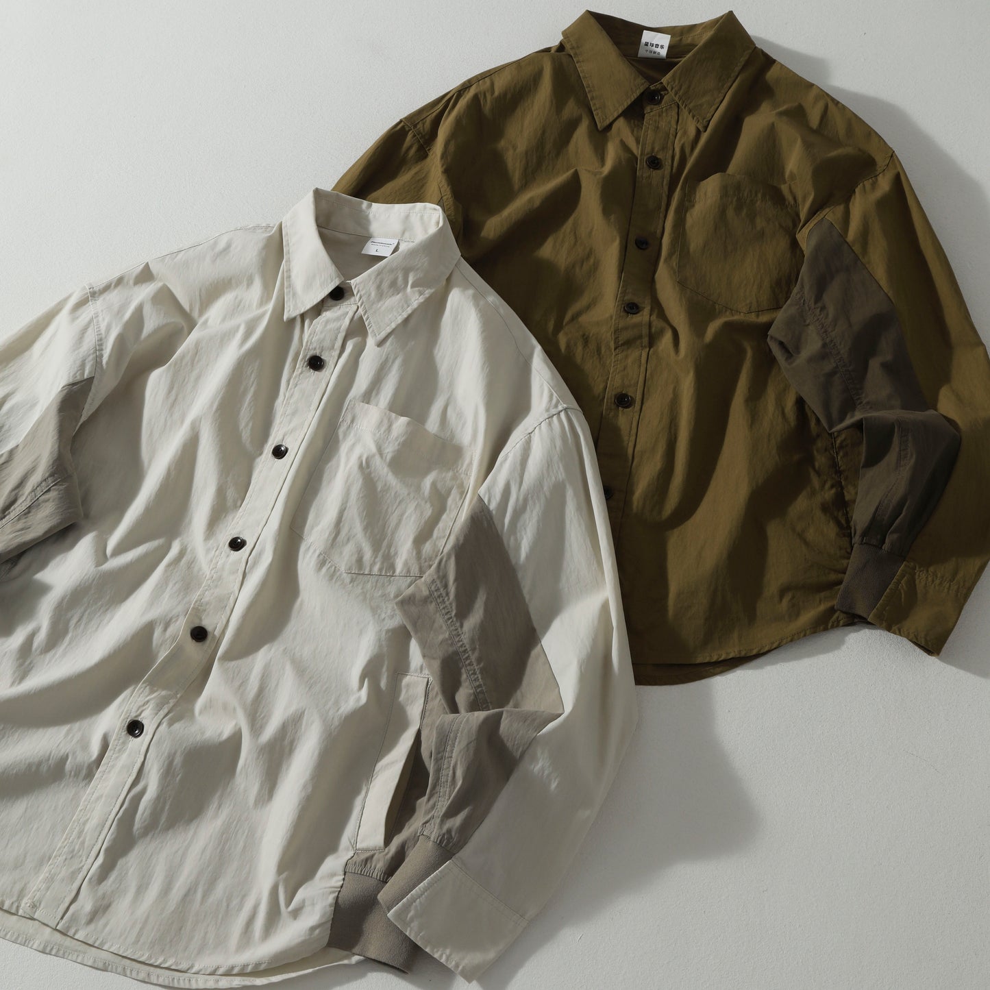 Japanese Patchwork Workwear Shirt – Heavyweight Loose Wide-Fit Long-Sleeve