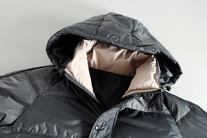 Short Hooded White Duck Down Jacket – Warm Loose Unisex – Coats Jackets | japanese streetwear | vintage workwear | unisex | Yamalinclothes