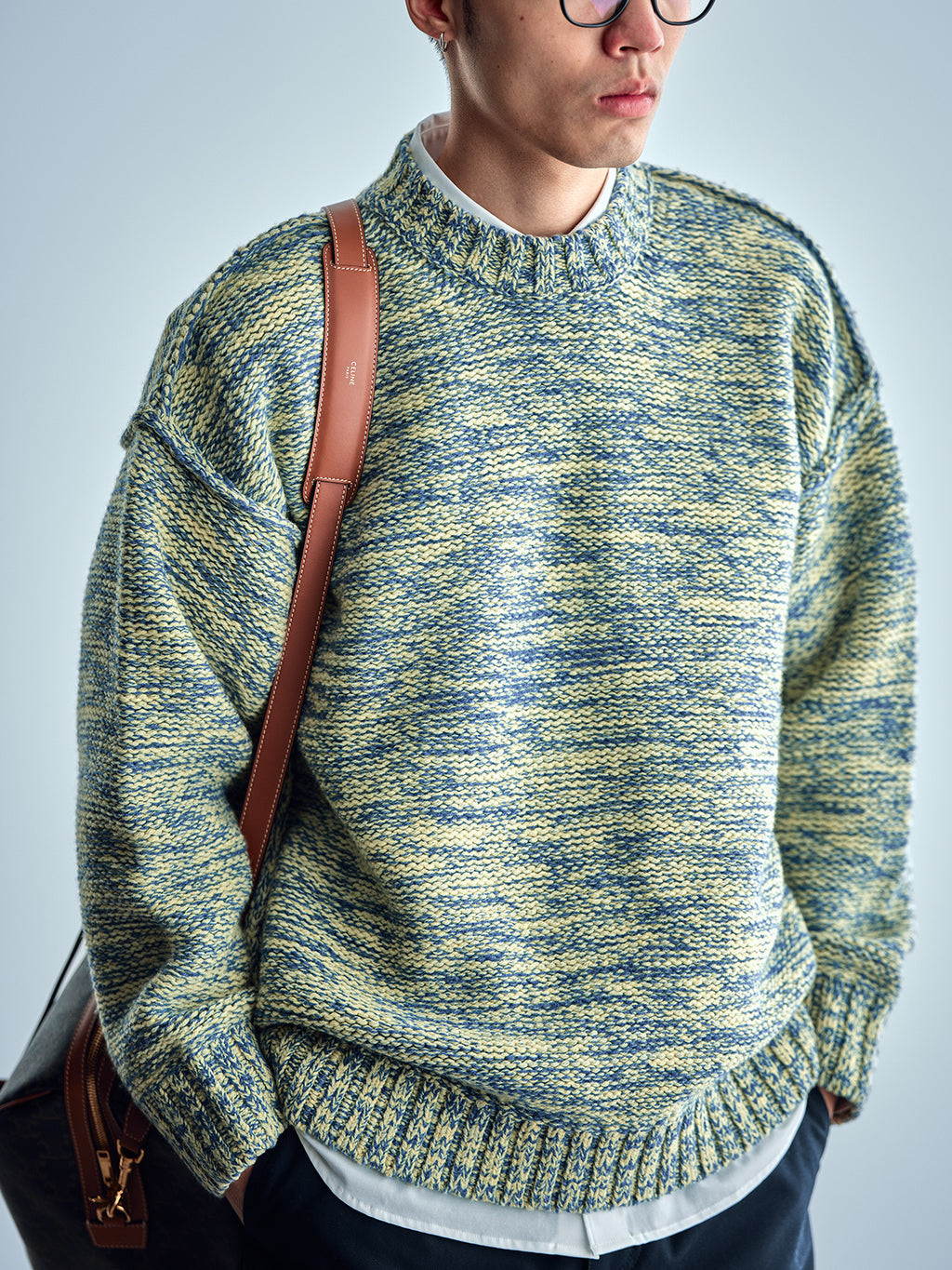 Japanese imported heavyweight high-density woven wool round neck pullover long-sleeved sweater