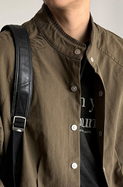 Lyocell Blend Stand-Collar Utility Jacket – Deconstructed Oversized – Japanese vintage | fall outfits 2026 | fall winter outfits | classy winter outfits | lazy comfy outfits | japanese streetwear | vintage workwear | yamalin clothes | Yamalinclothes