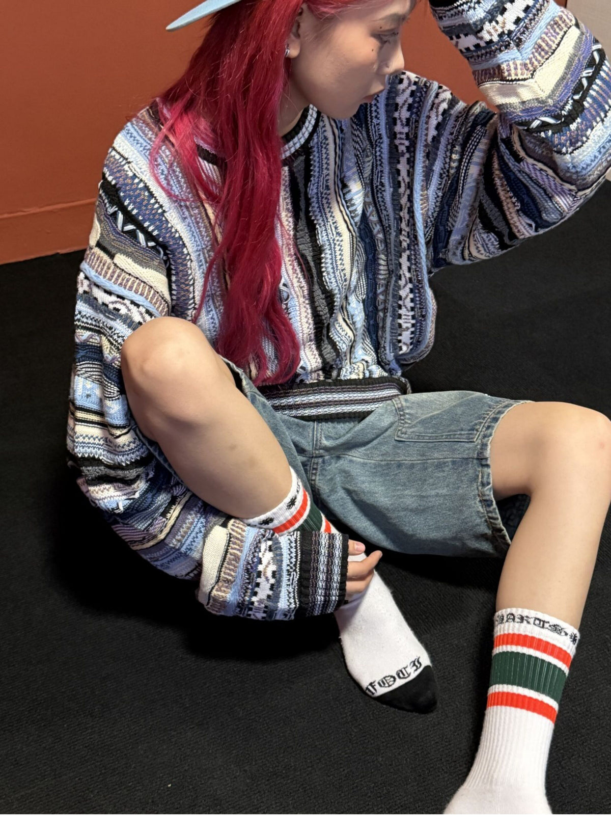 Vertical Stripe Patchwork Jacquard Crew Neck Sweater – Loose Unisex