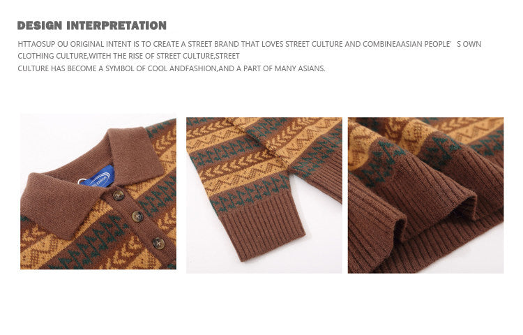 Japanese Ethnic Roll-Neck Knit Pullover – Oversized Vintage Yellow