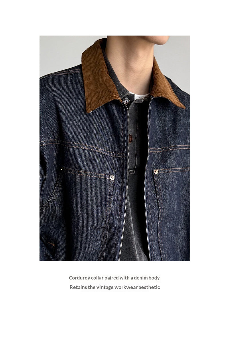 Denim Jacket – Corduroy Collar & Zip Front | Yamalinclothes