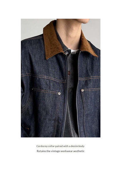 Denim Jacket – Corduroy Collar & Zip Front | Yamalinclothes