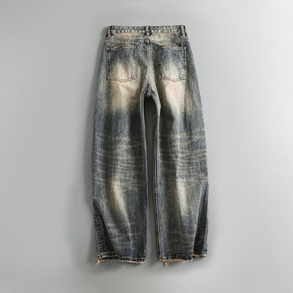 Washed Wide-Leg Straight Jeans – Japanese Vintage Loose Unisex – Pants | japanese streetwear | vintage workwear | unisex | Yamalinclothes