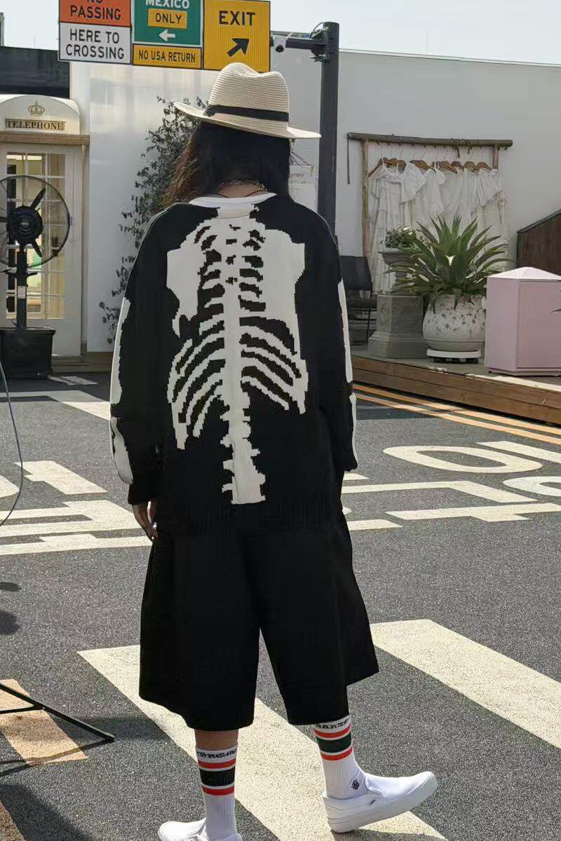 Skeleton Knit Cardigan – V-Neck Button Front | Yamalinclothes