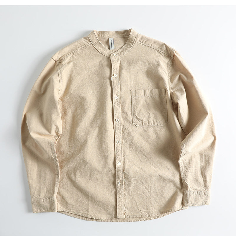 Japanese Literary Retro Stand Collar Long Sleeve Shirt - Loose Casual Unisex Pure Cotton Shirt | Japanese vintage | yamalin clothes | Yamalinclothes
