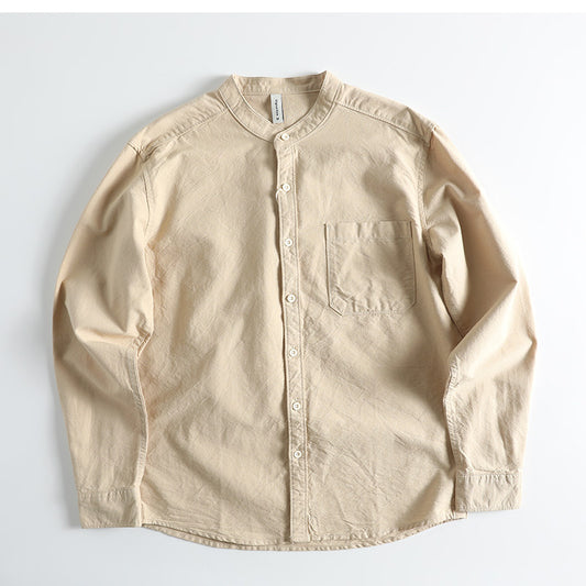 Japanese Literary Retro Stand Collar Long Sleeve Shirt - Loose Casual Unisex Pure Cotton Shirt