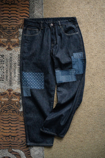 Patchwork Jeans – Contrast Stitch Straight Leg | Yamalinclothes
