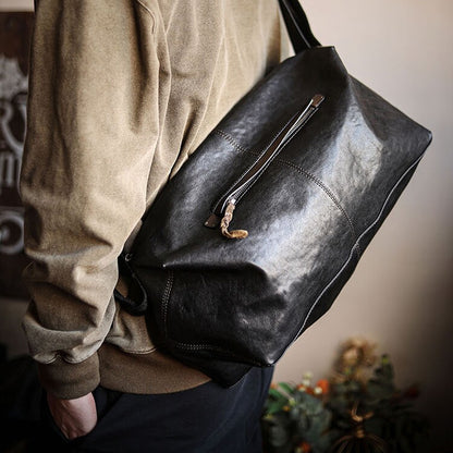 Vegetable-Tanned Cowhide Shoulder Bag – Men's Large Capacity Leather Messenger Bag