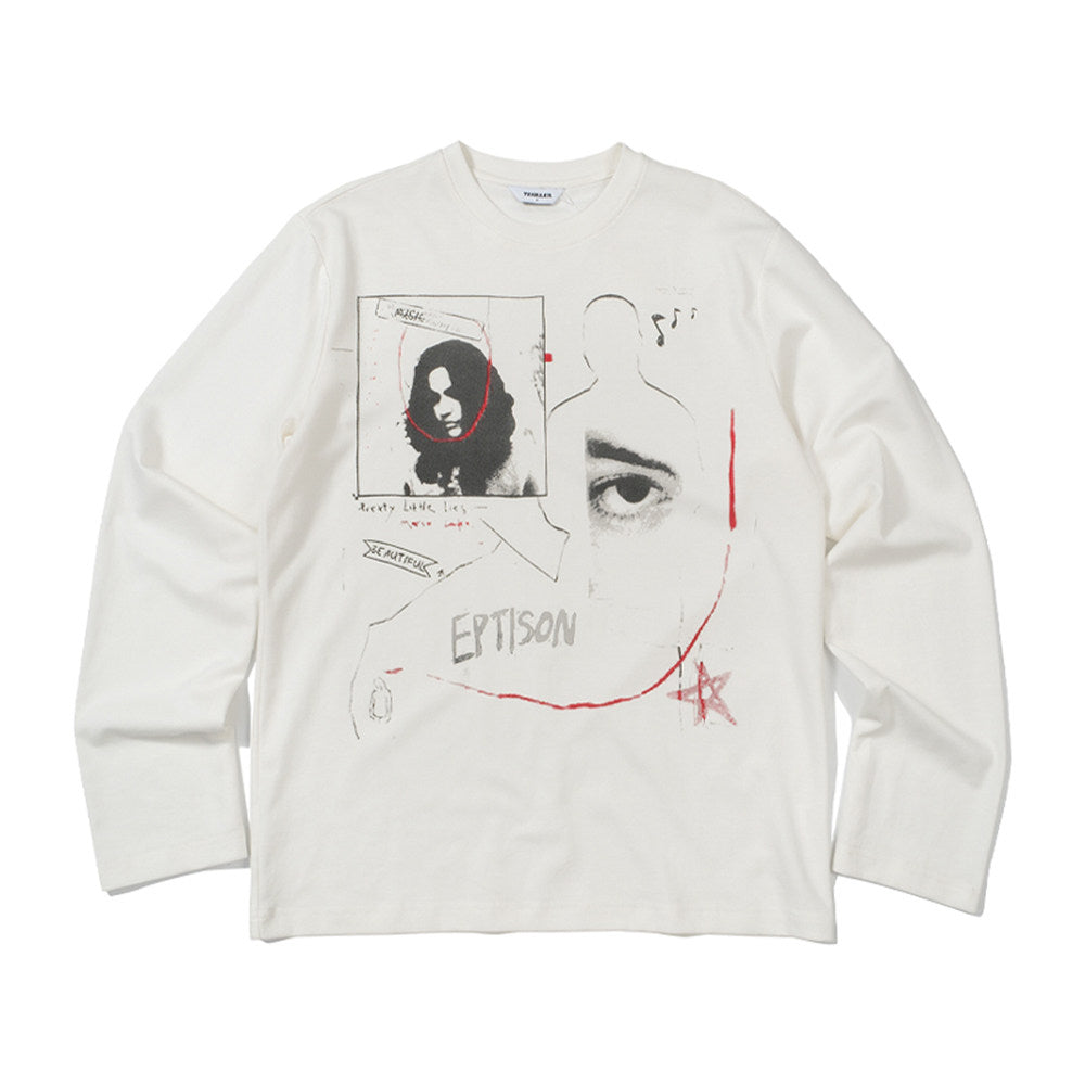 Graphic Print Oversized Long-Sleeve T-Shirt – Unisex Cotton Blend Base Layer Top