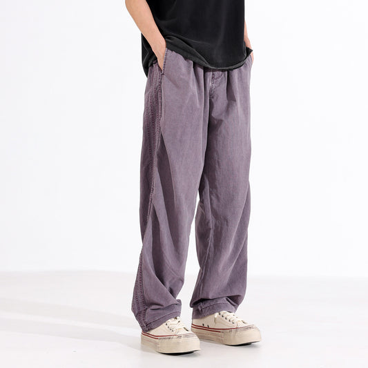 summer thin matte distressed design paratrooper pants men's American fashion brand loose wide-leg casual pants