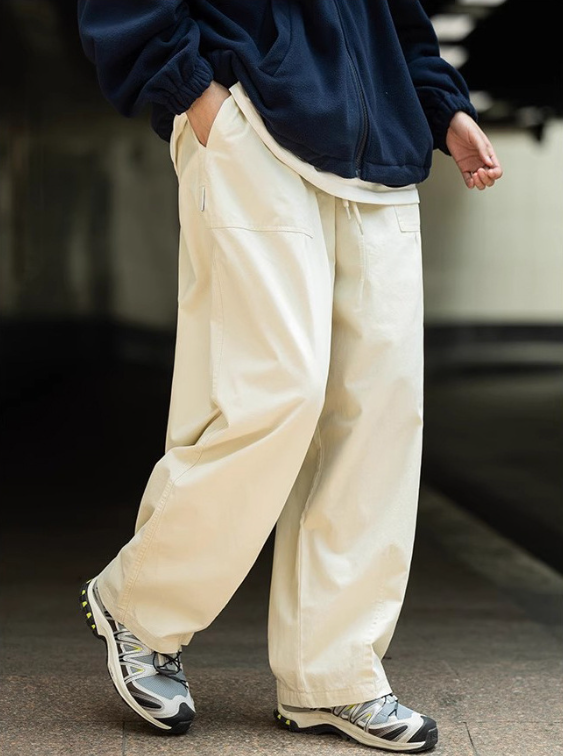 Washed Brushed Cotton Cargo Wide-Leg Trousers – Oversized Unisex Slacks
