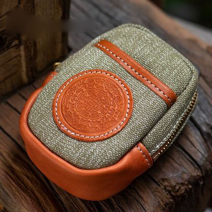Handmade Cowhide Canvas Pouch – Vintage Leather Cigarette Case & Coin Purse