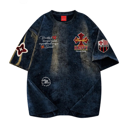 Tie-Dye Starry Cotton Crewneck T-Shirt – Loose Unisex Summer Tee