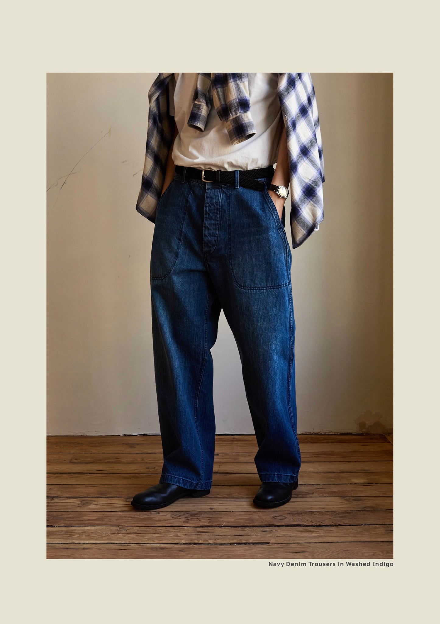 SS26 Navy Denim Jeans - Yamalin Vintage Washed 13oz Bamboo Weave Deck Jeans